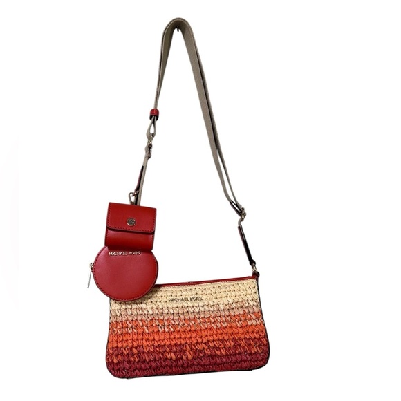 Michael Kors NWOT Jet Set Sm Orange Ombré Straw Crossbody Bag Cases AirPods Pro - Picture 1 of 8